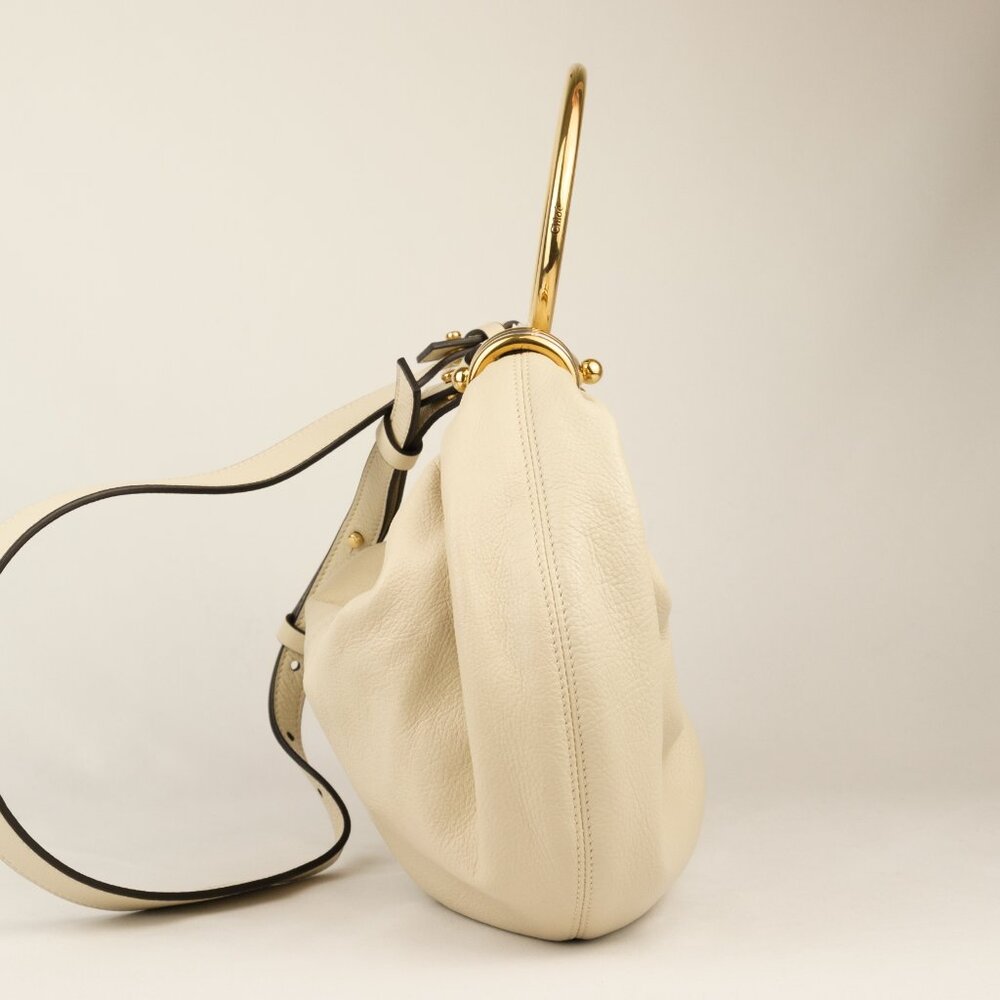 Chloe Beige Shoulder Bag with Gold Rings - Picture 8 of 16